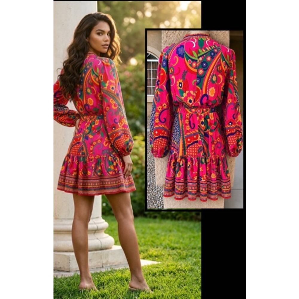 Adrianna Papell Printed Shirtdress Above Knee Dress Size: 14 - Picture 6 of 10